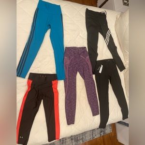 NWT and NWOT 5 pairs of XS sporty leggings - Under Armour, Adidas, Hylete!!